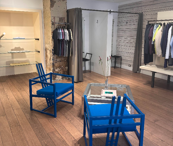 Picture of two chairs and a table near the dressing room